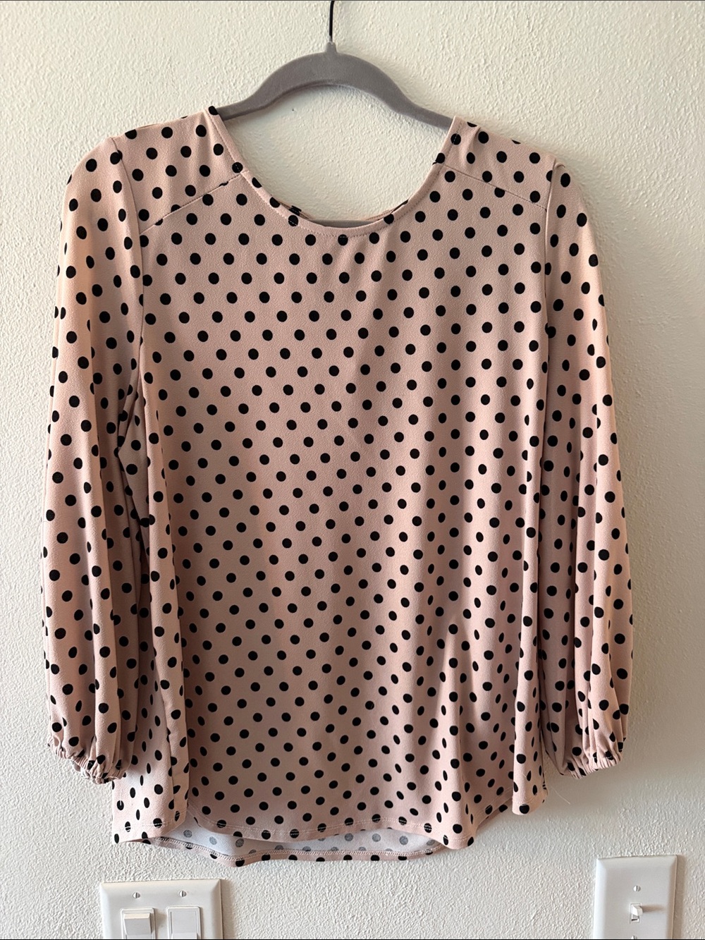 Adrianna Papell Pink Blouse with Black Polka Dots